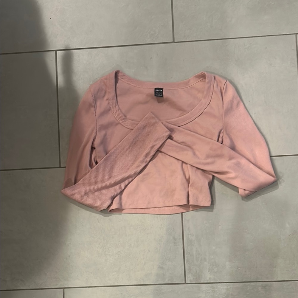 Blush Pink Long Sleeve Crop Top